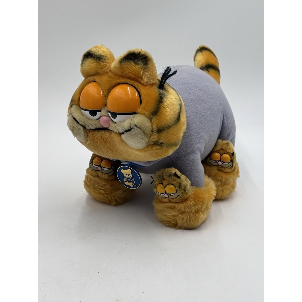 Vintage 1981 Dakin 12" Plush Garfield "My Favorite Slippers" Blue Pajamas W/Tag